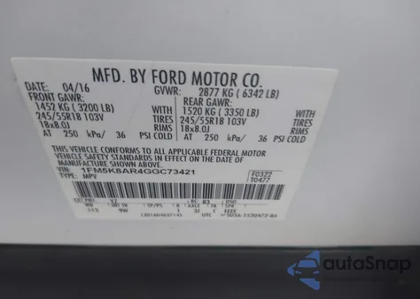 2016 Ford Police Interceptor from USA, damaged, VIN 1FM5K8AR4GGC73421